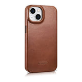 iCarer CE Oil Wax Premium Leather Folio Case iPhone 14 Plus magnetic flip case MagSafe brown (AKI14220707-BN)