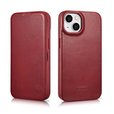 iCarer CE Oil Wax Premium Leather Folio Case iPhone 14 Plus Magnetic Flip Leather Folio Case MagSafe Red (AKI14220707-RD)