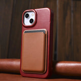 iCarer CE Oil Wax Premium Leather Folio Case iPhone 14 Plus Magnetic Flip Leather Folio Case MagSafe Red (AKI14220707-RD)