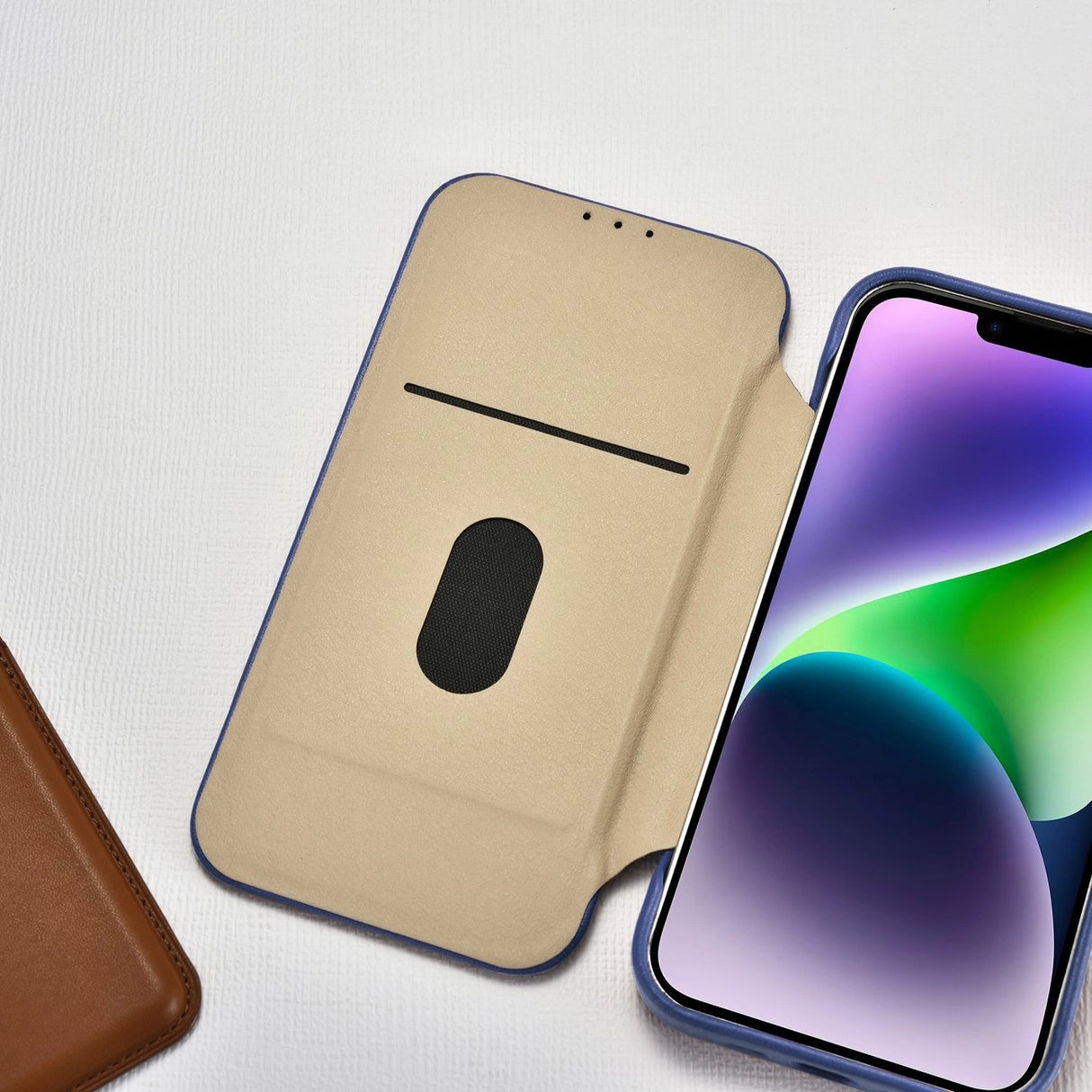 iCarer CE Premium læder Folio Case iPhone 14 Plus Magnetisk Flip læder Folio Case MagSafe Blue (WMI14220715-BU)