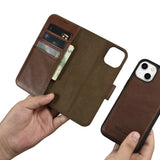 iCarer Oil Wax Wallet Case 2in1 iPhone 14 Leather Flip Cover Anti-RFID Brown (WMI14220721-BN)