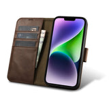 iCarer Oil Wax Wallet Case 2in1 iPhone 14 Leather Flip Cover Anti-RFID Brown (WMI14220721-BN)