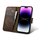 iCarer Oil Wax Wallet Case 2in1 Cover iPhone 14 Pro Anti-RFID Læder Flip Case Brunt (WMI14220722-BN)