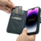 iCarer Oil Wax Wallet Case 2in1 Cover iPhone 14 Pro Anti-RFID Læder Flip Case Blå (WMI14220722-BU)