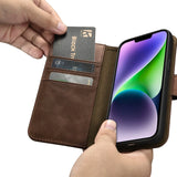 iCarer Oil Wax Wallet Case 2in1 Cover iPhone 14 Plus Anti-RFID Læder Flip Case Brunt (WMI14220723-BN)