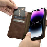 iCarer Oil Wax Wallet Case 2in1 Cover iPhone 14 Pro Max Læder Flip Cover Anti-RFID brun (WMI14220724-BN)