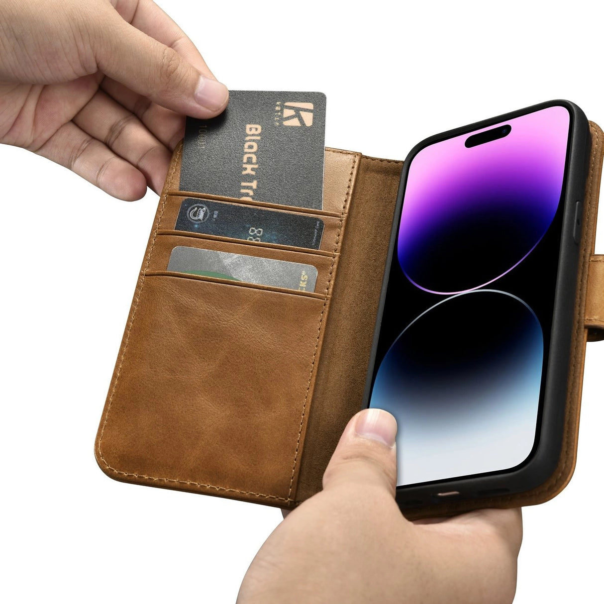 iCarer Oil Wax Wallet Case 2in1 Cover iPhone 14 Pro Max Læder Flip Cover Anti-RFID brun (WMI14220724-TN)