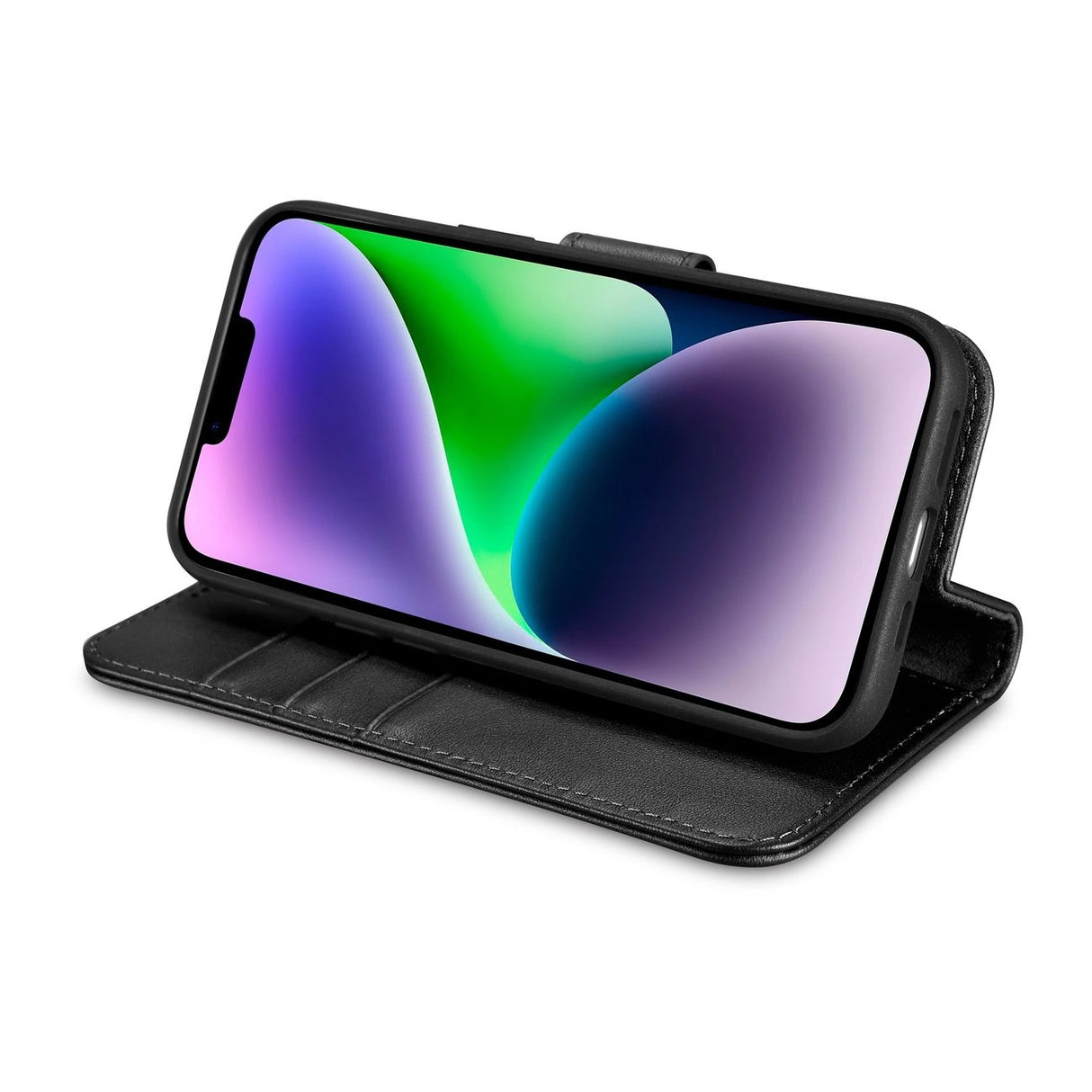 iCarer Wallet Case 2in1 Case for iPhone 14 Ledret Flip Cover Anti-RFID sort (WMI14220725-BK)