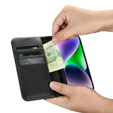 iCarer Wallet Case 2in1 Case for iPhone 14 Ledret Flip Cover Anti-RFID sort (WMI14220725-BK)