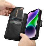 iCarer Wallet Case 2in1 Case for iPhone 14 Ledret Flip Cover Anti-RFID sort (WMI14220725-BK)