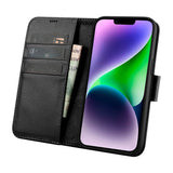 iCarer Wallet Case 2in1 Case for iPhone 14 Ledret Flip Cover Anti-RFID sort (WMI14220725-BK)
