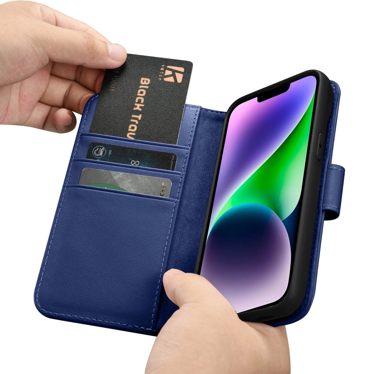 iCarer Wallet Case 2in1 Case iPhone 14 Anti-RFID Ledder Flip Case Blå (WMI14220725-BU)