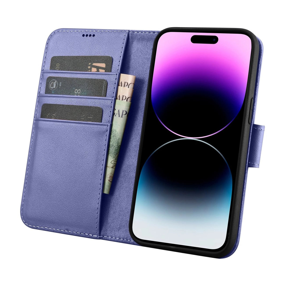 iCarer Wallet Case 2in1 Cover iPhone 14 Pro Anti-RFID Læder Flip Case Lys lilla (WMI14220726-LP)