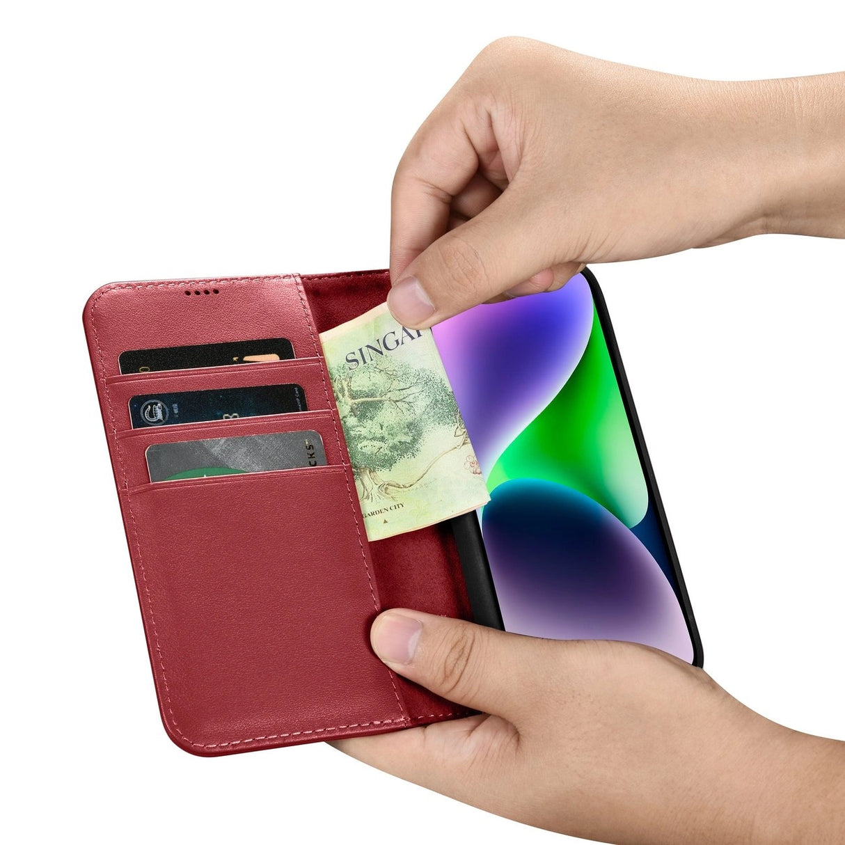 iCarer Wallet Case 2in1 Cover iPhone 14 Plus Anti-RFID Læder Flip Cover Red (WMI14220727-RD)