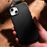 iCarer Case Leather cover for iPhone 14 Plus genuine leather case black (compatible with MagSafe)