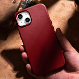 iCarer Case Leather case cover made of natural leather for iPhone 14 Plus red (compatible with MagSafe)