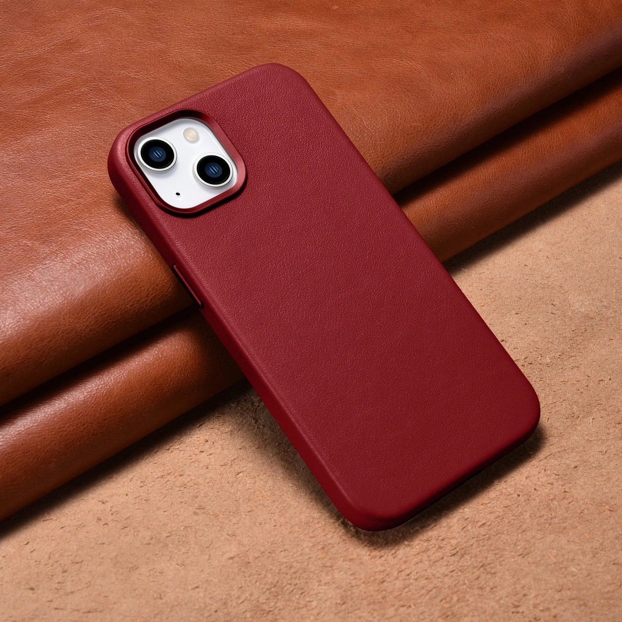 iCarer Case Leather case cover made of natural leather for iPhone 14 Plus red (compatible with MagSafe)
