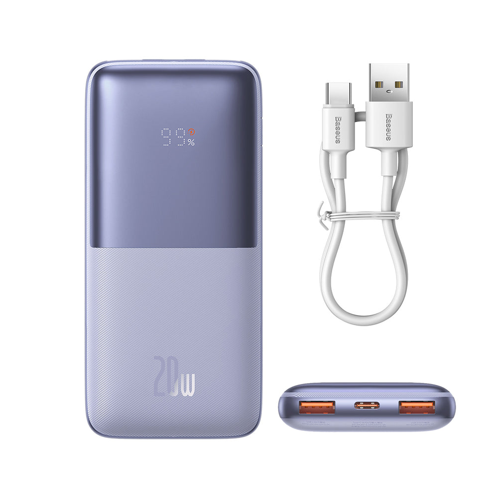 Baseus Bipow Pro Power Bank 10000mAh 20W Purple med USB Type A - USB Type C 3A 0.3m Kabel (PPBD040205)