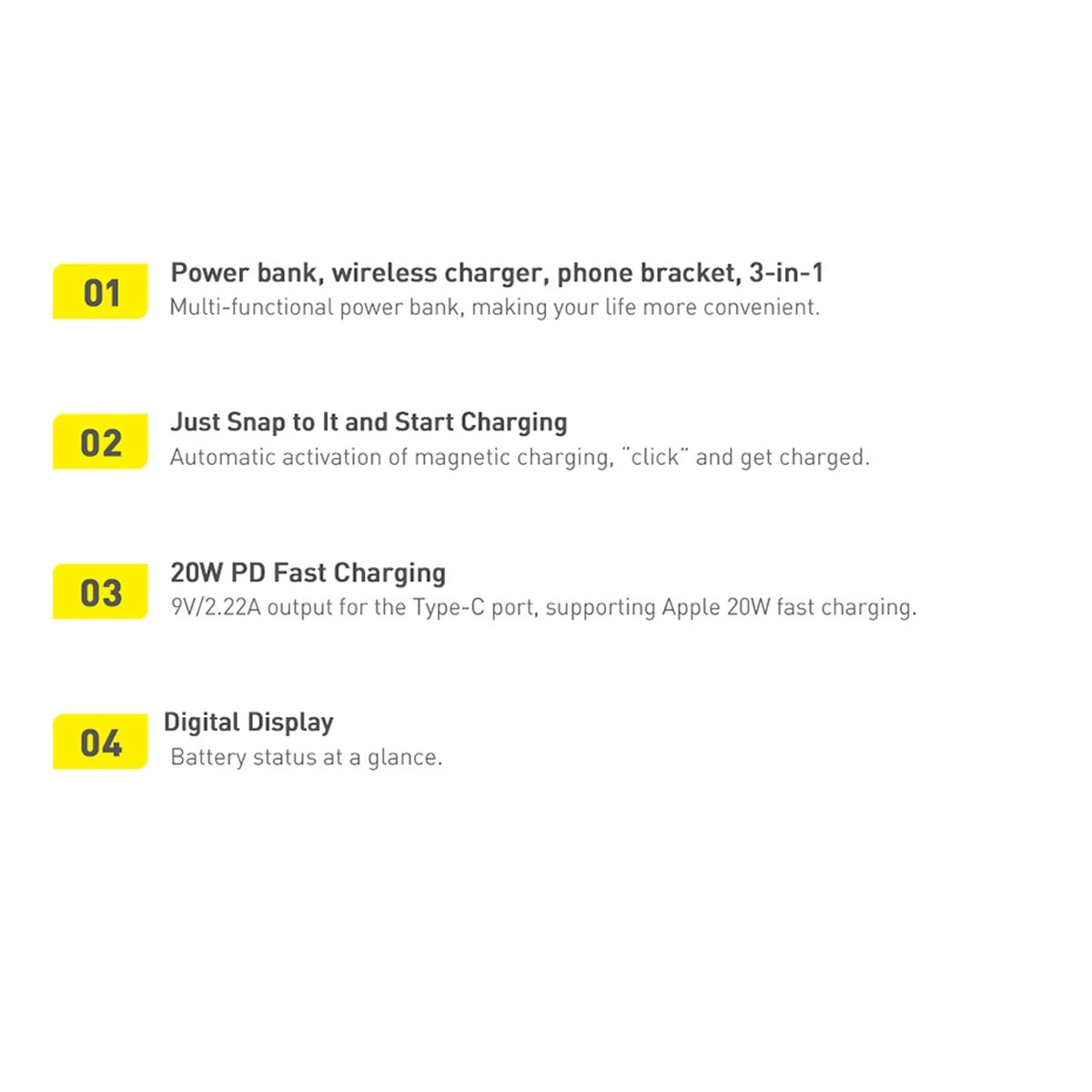 Baseus Magnetisk Bracket Powerbank 10000mAh 20W med MagSafe - mørkblå + USB-C-kabel 60W 0,5m