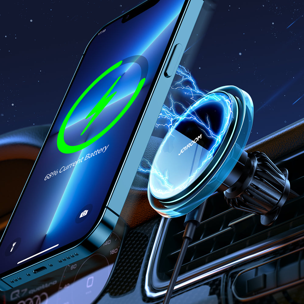 Joyroom biltelefonholder med 15W Qi-induktiv oplader (MagSafe-kompatibel) til luftventil, sølv (JR-ZS291)