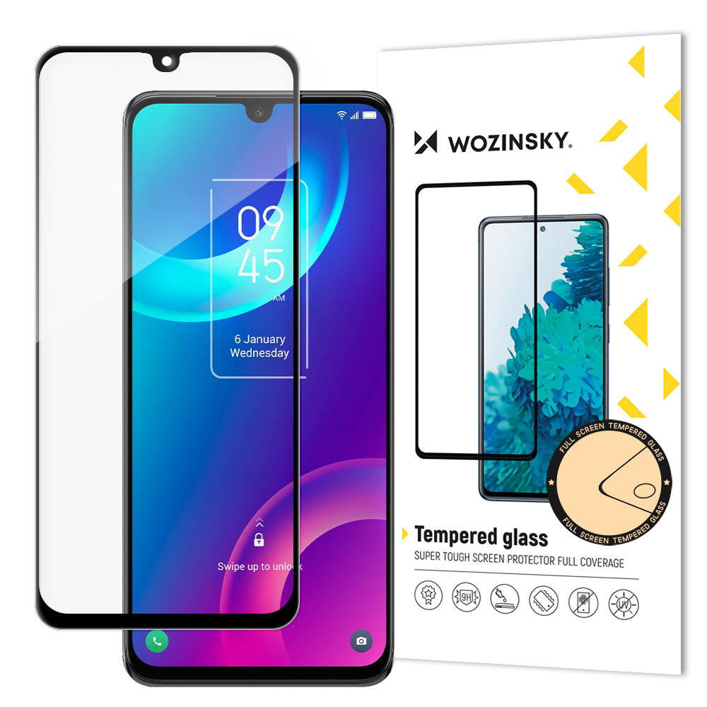 Wozinsky super robust Full Glue hærdet glas fuld skærm med Case Friendly TCL 30 Plus sort ramme