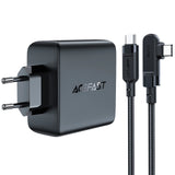 Acefast hurtigoplader GaN 3xUSB-C/1xUSB-A 100W sort + vinklet kabel USB-C - USB-C 100W 2m sort