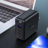 Acefast hurtigoplader GaN 3xUSB-C/1xUSB-A 100W sort + vinklet kabel USB-C - USB-C 100W 2m sort