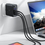 Acefast hurtigoplader GaN 3xUSB-C/1xUSB-A 100W sort + vinklet kabel USB-C - USB-C 100W 2m sort