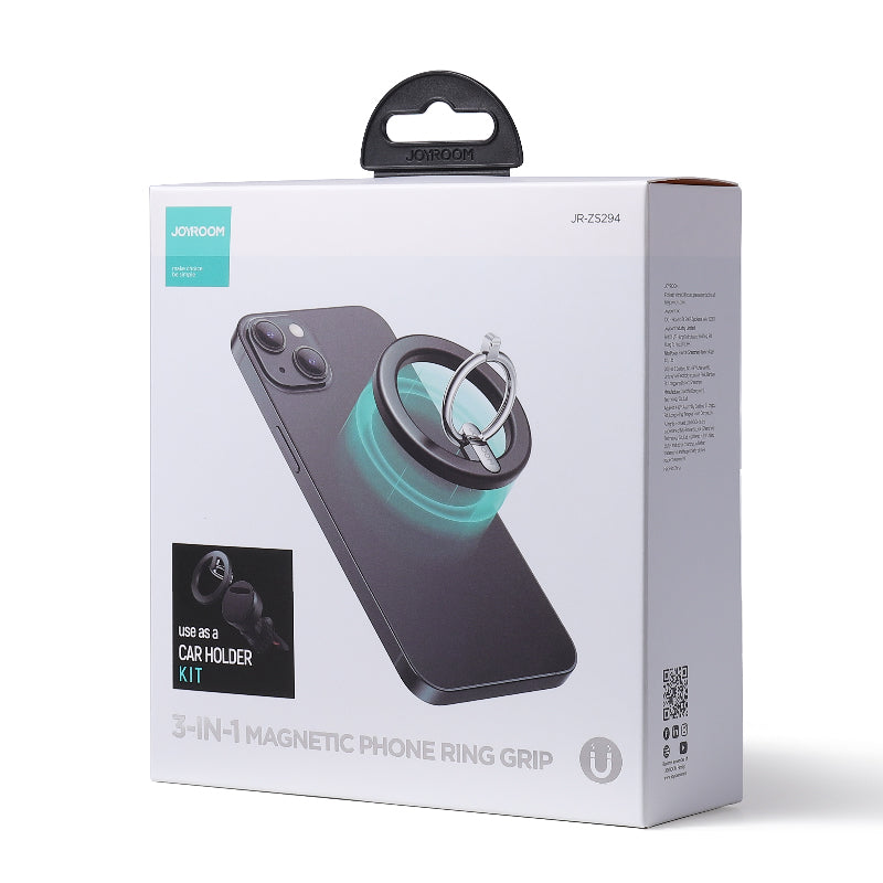 Joyroom kit multifunktionel magnetisk bilholder ring telefon støtte sort (JR-ZS294)