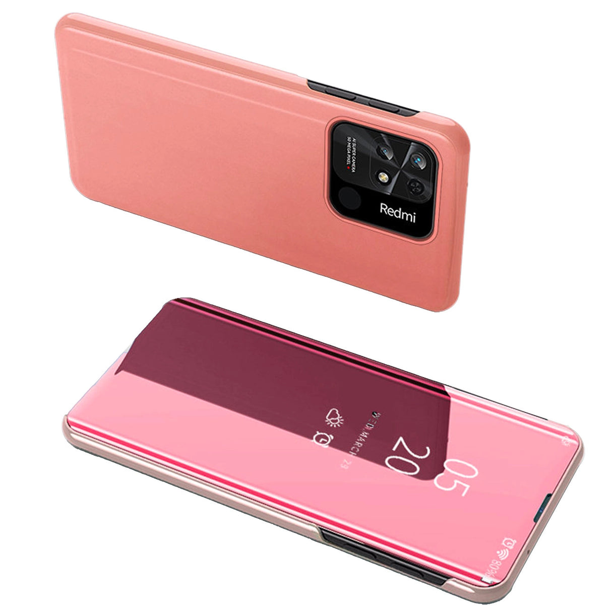 Clear View Case cover til Xiaomi Redmi 10C cover med en flap pink