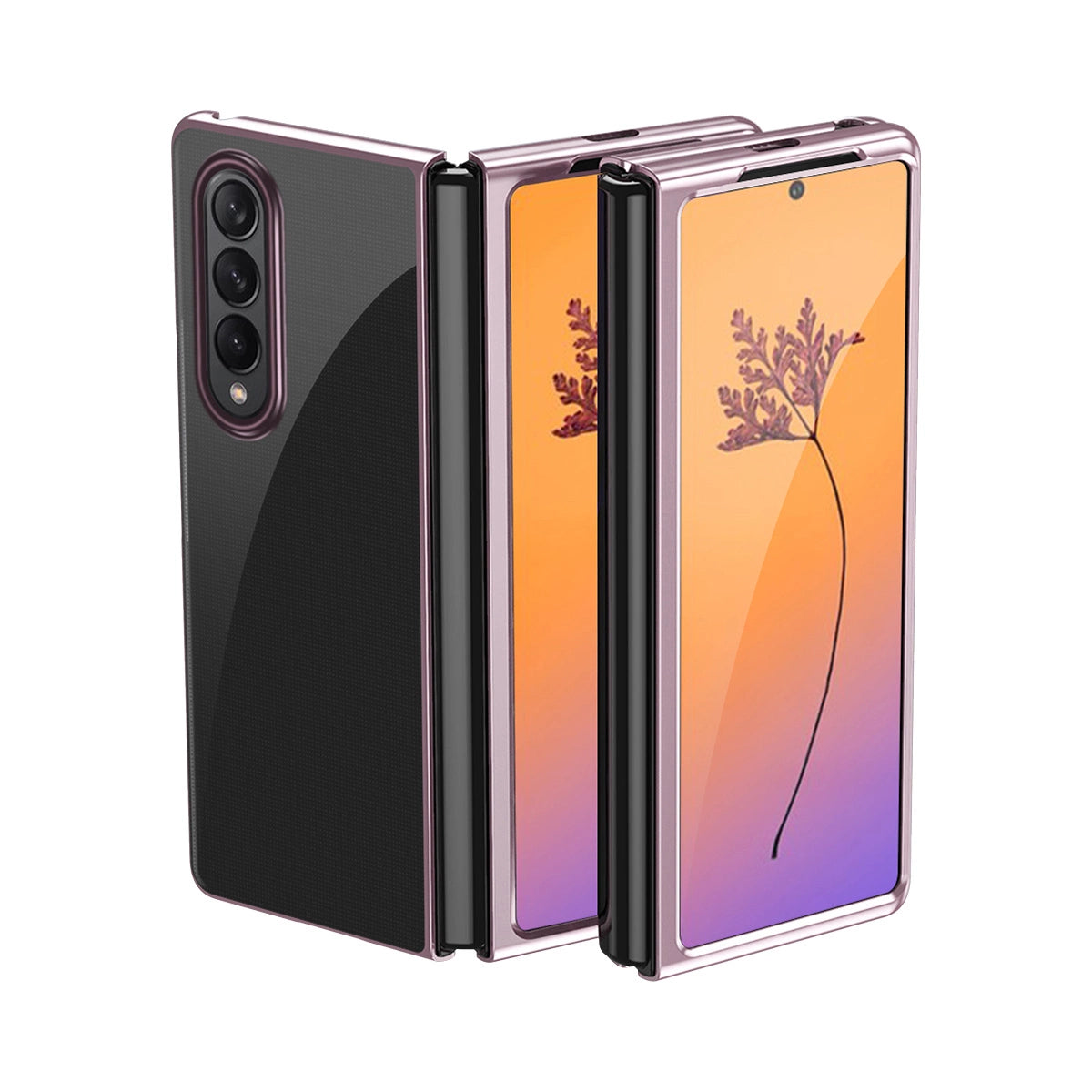 Plating Case for Samsung Galaxy Z Fold 4 cover med en metallisk ramme pink