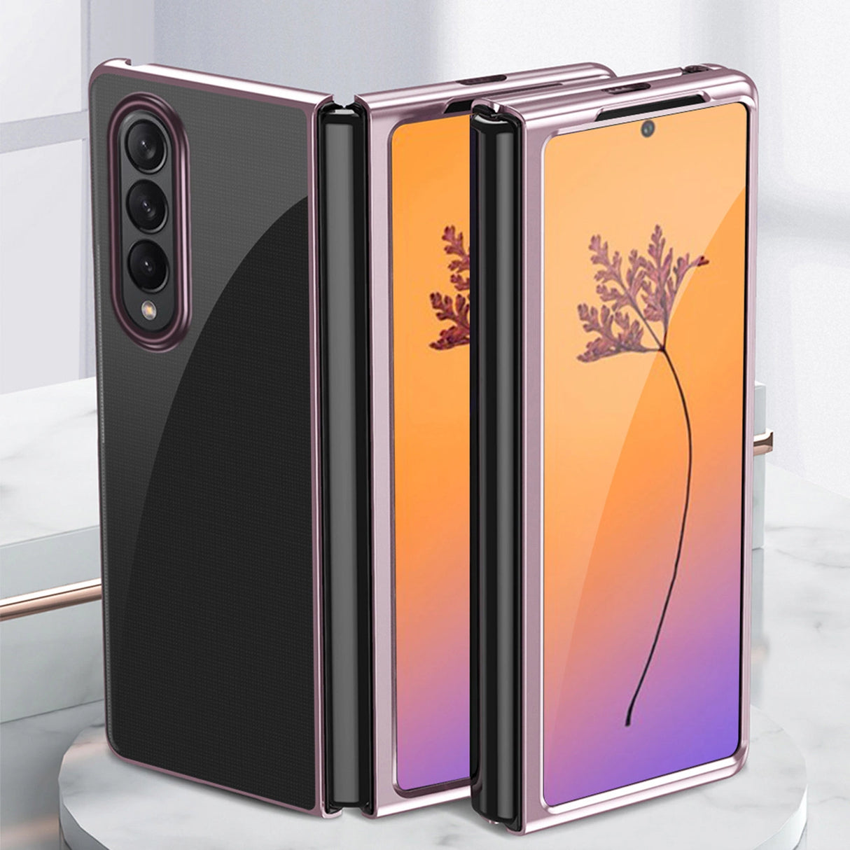 Plating Case for Samsung Galaxy Z Fold 4 cover med en metallisk ramme sort