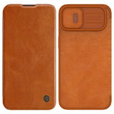 Nillkin Qin Leather Pro Case iPhone 14 Plus Camera Cover Holster Cover Flip Case Brown