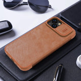 Nillkin Qin Leather Pro Case iPhone 14 Plus Camera Cover Holster Cover Flip Case Brown