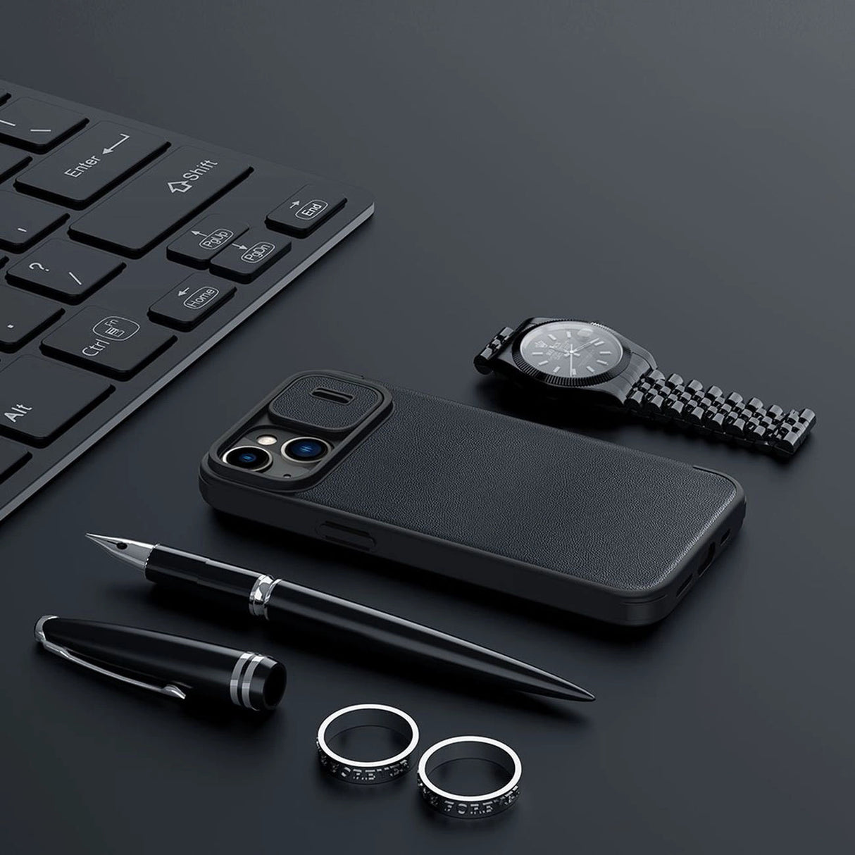 Nillkin Qin Leather Pro Case iPhone 14 Plus Camera Cover Holster Cover Flip Case Black