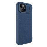 Nillkin Qin Cloth Pro Case Case for iPhone 14 Plus Kamera Cover Holster Cover Flip Case Blå