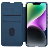 Nillkin Qin Cloth Pro Case Case for iPhone 14 Plus Kamera Cover Holster Cover Flip Case Blå