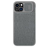 Nillkin Qin Cloth Pro Case Case til iPhone 14 Plus Kamera Cover Holster Cover Flip Case Grå