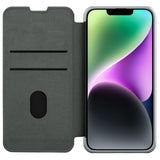 Nillkin Qin Cloth Pro Case Case til iPhone 14 Plus Kamera Cover Holster Cover Flip Case Grå