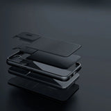 Nillkin Qin Cloth Pro Case Case for iPhone 14 Pro Max Kamera Cover Holster Cover Flip Case Blå