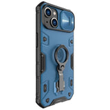 Nillkin CamShield Armor Pro Case iPhone 14 Plus pansret cover med kamera cover ring stativ blå