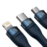 Baseus Flash Series Ⅱ 3-in-1 Fast Charging Cable USB-A to USB-C / Micro-USB / Lightning 66W 480Mb/s 1.2m Blue
