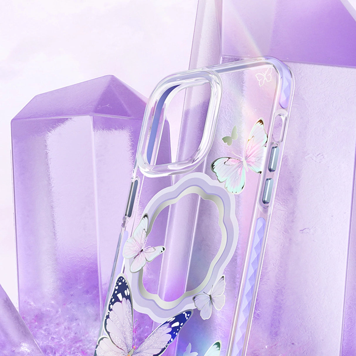 Kingxbar Butterfly Series magnetic case for iPhone 14 Plus MagSafe case with butterflies pink