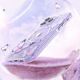 Kingxbar Butterfly Series magnetic case for iPhone 14 Plus MagSafe case with butterflies pink