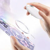 Kingxbar Butterfly Series magnetic case for iPhone 14 Plus MagSafe case with butterflies pink
