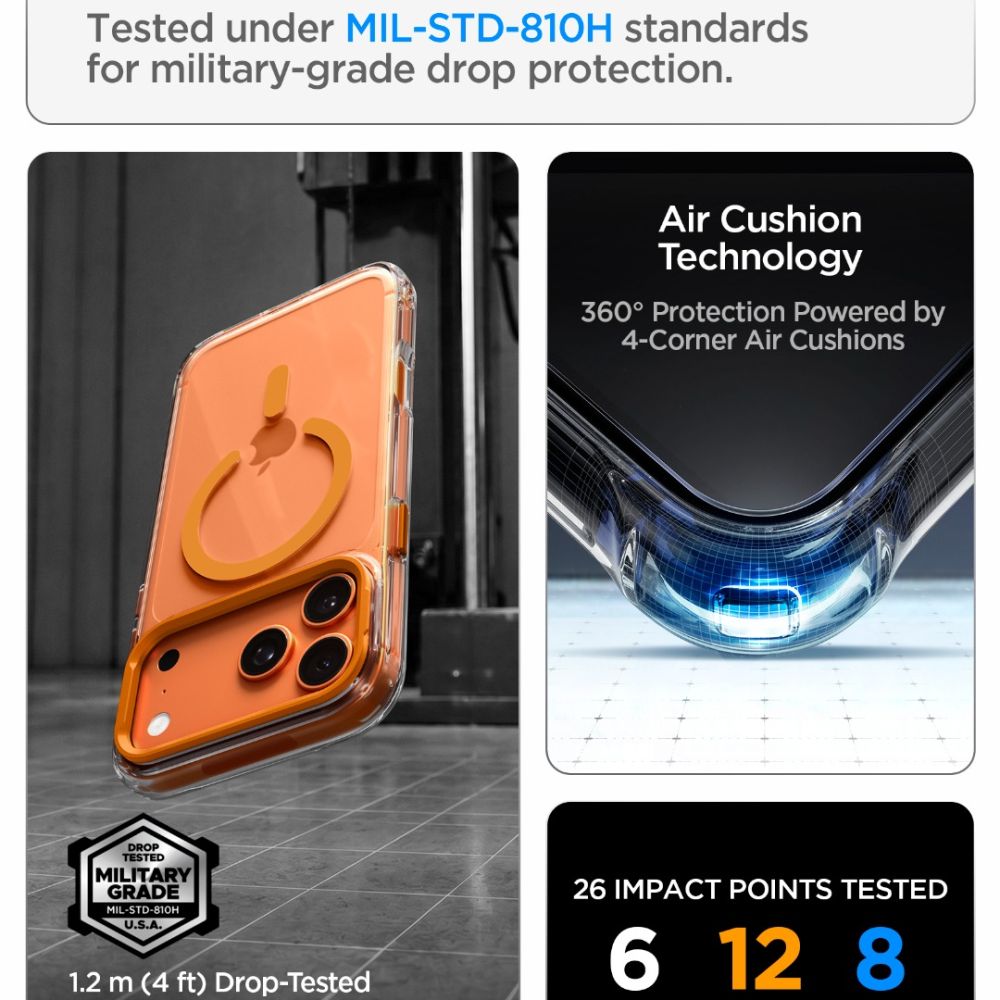 Spigen Ultra Hybrid Optik S Magsafe Iphone 17 Pro / 18 Pro Klar/Orange