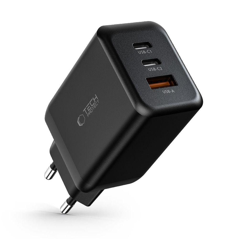 Tech Protect C65 W 3 Ports Netværksopladder Pd 65 W / Qc3.0 Sort