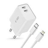 Tech Protect C35 W 2 Port Netværksopladder Pd 35 W + Lightning Kabel Hvid
