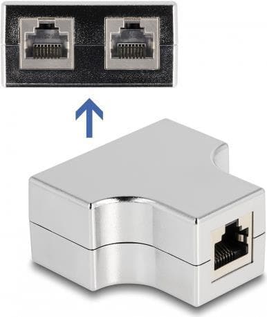 RJ45 SPLITTER / T-ADAPTER 1 X RJ45 HUNSTIK TIL 2 X RJ45 HUNSTIK CAT.5E STP