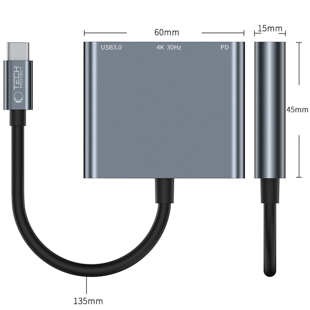 Tech Protect V1 Hub Adapter 3 I 1 Grå